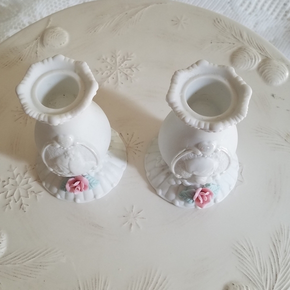 Set of 2 Beautiful Precious Moments Ceramic Candle Sticks Holder Boy Girl Enesco - Picture 5 of 9